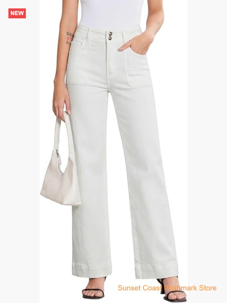 High Waisted Wide Leg Stretchy Tummy Control Straight Leg Jeans